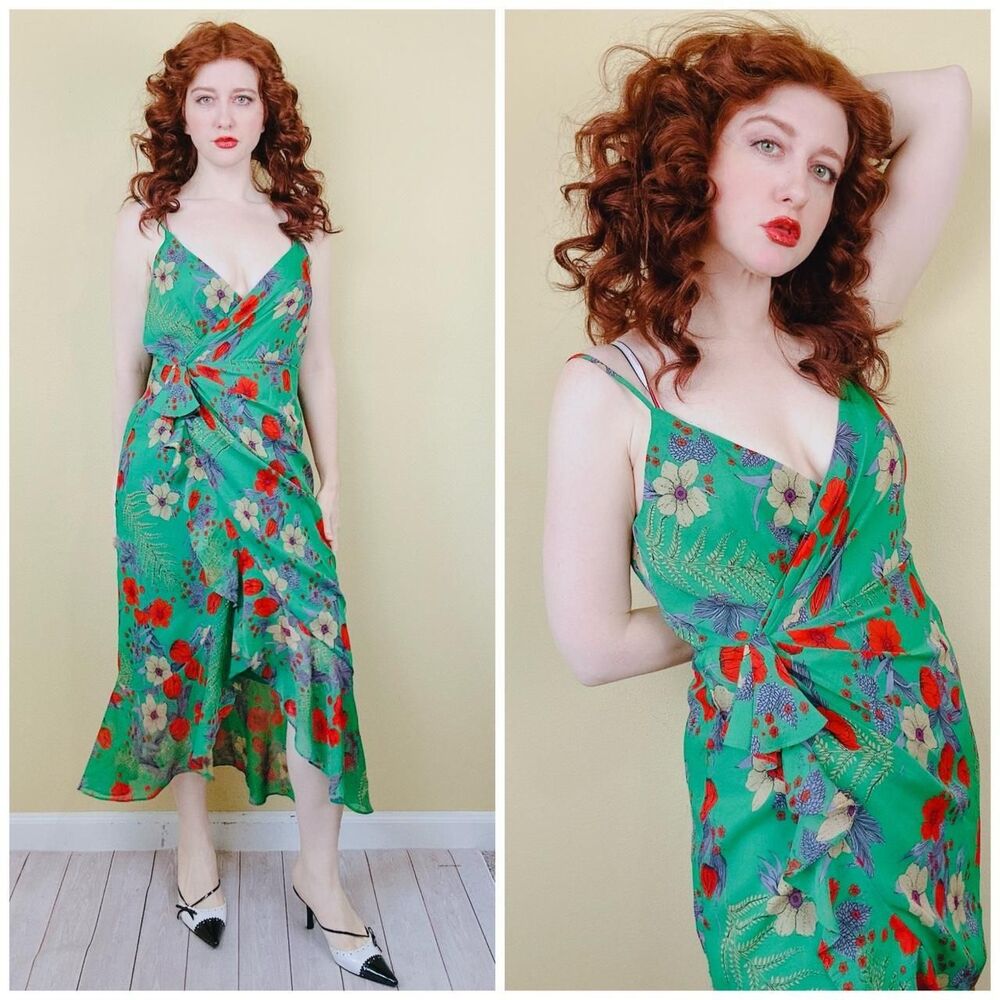 Bardot Women's Green Floral Elle Maxi Dress Ruffled Size 8